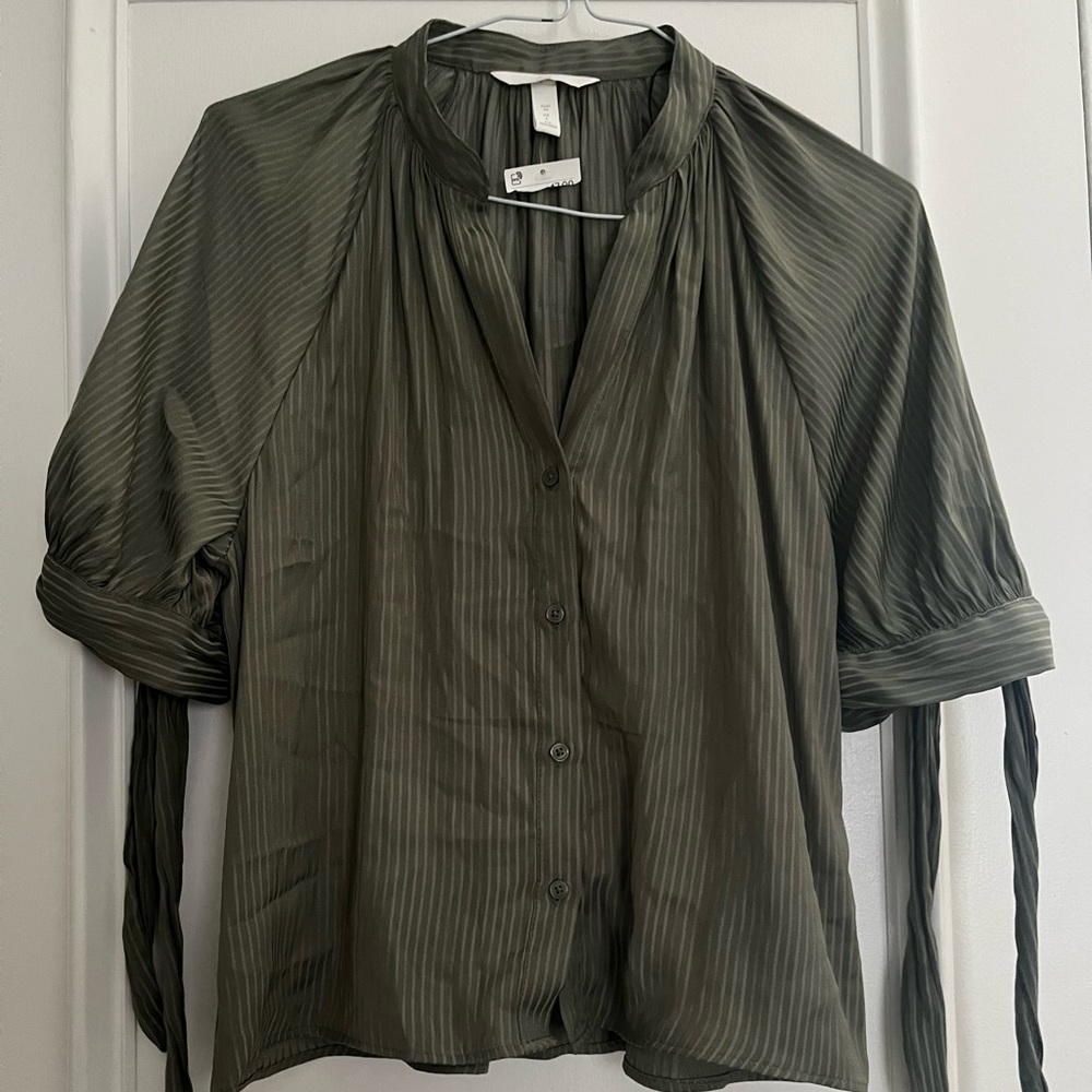 H&M Olive Button-Up Blouse